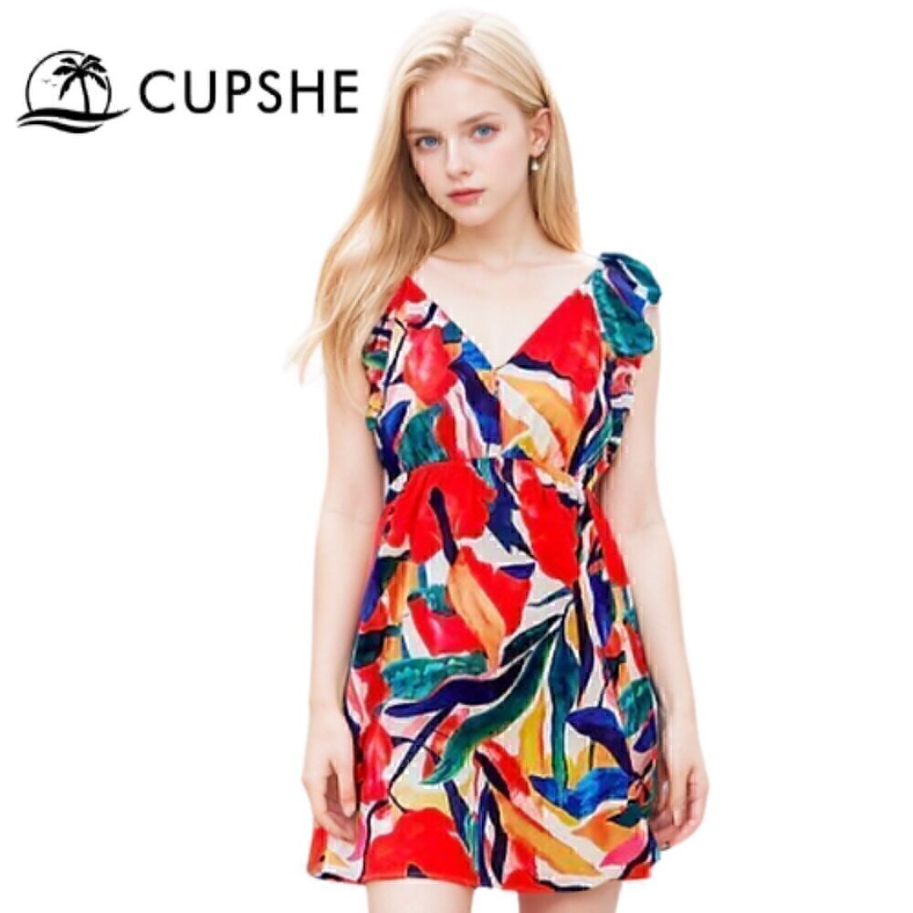 83.🆕Medium Cupshe Colorful Floral Ruffled V-Neck Mini Dress